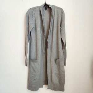 BYdesign Open Front Long Gray Cardigan with Pockets,‎ Size L